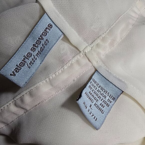 Vintage 90s Valerie Stevens Off White Mesh Floral Embroidered Nightgown Chemise - Picture 10 of 10